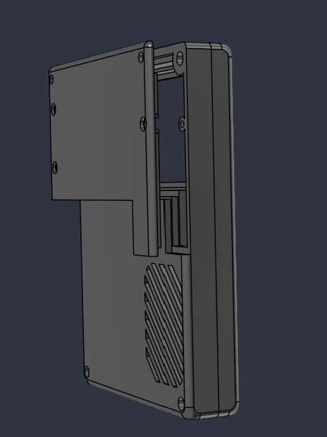 3D-printed case CAD render, three-quarter view